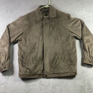 Claiborne Jacket Men Large Brown Sueded Finish Full Zip Bomber Coat Pockets READ